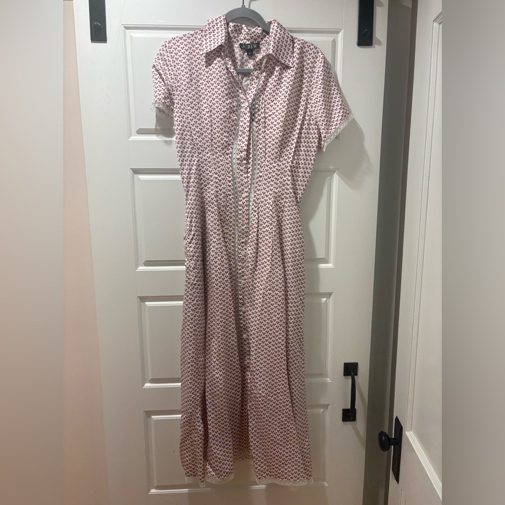 J. Crew Pink and White Patterned Maxi Shirt Dress